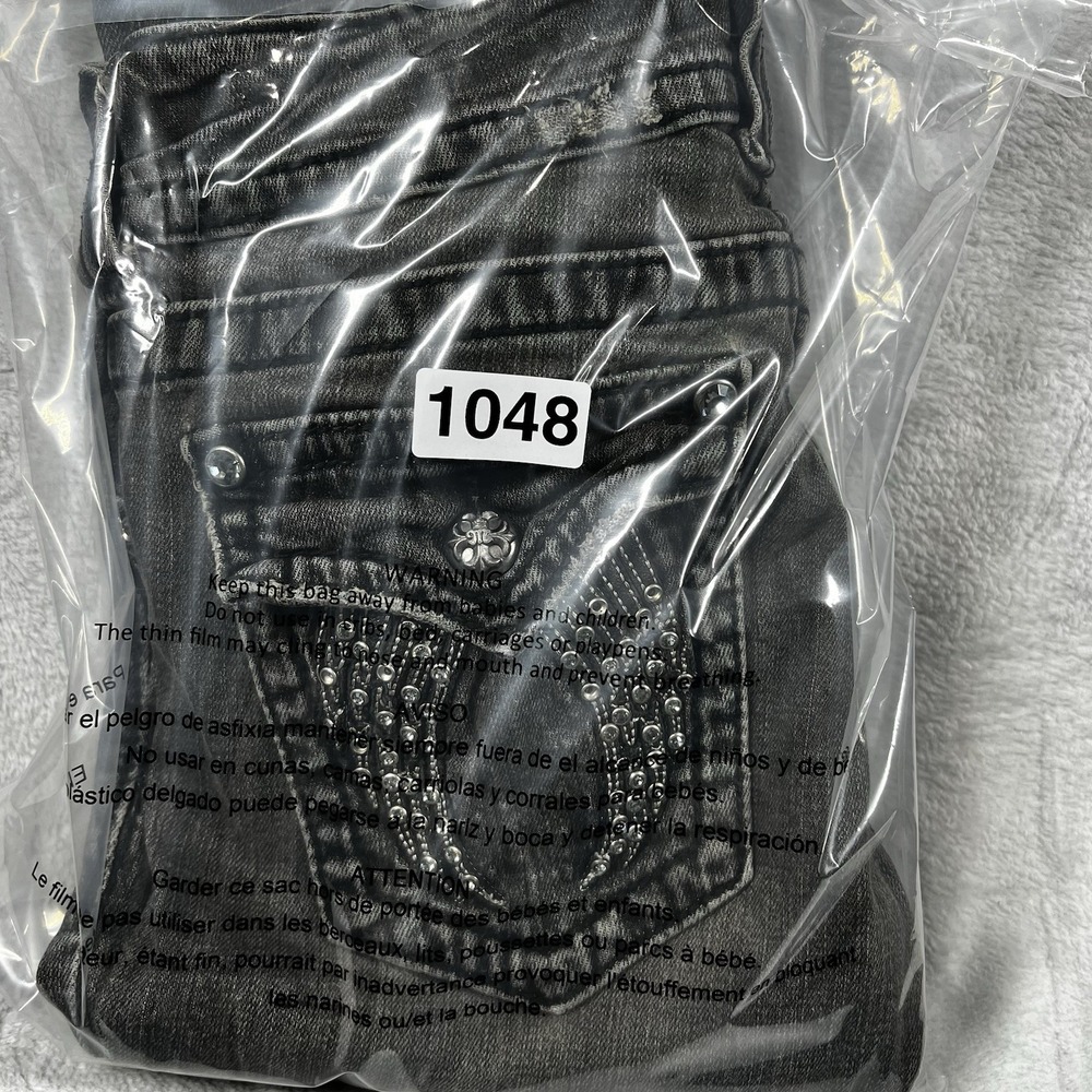 Miss Me Jeans Womens 27 Black Skinny Distressed Wing Embellished Flap Pocket - Picture 12 of 12
